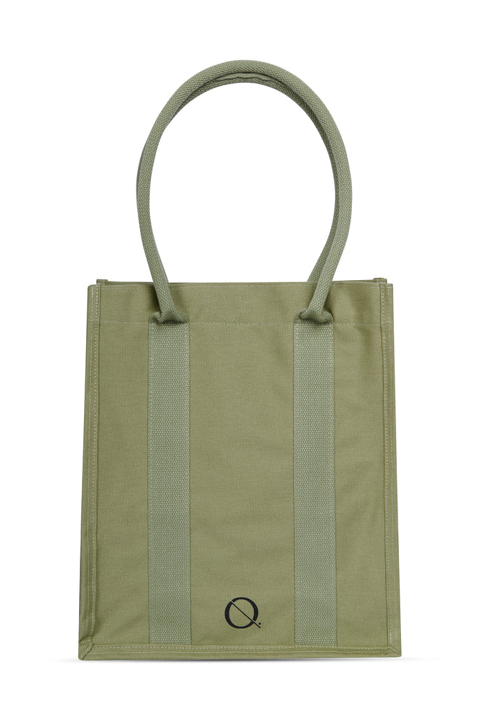 ELQ Utility Canvas Tote Bag in Khaki Green with Q Icon