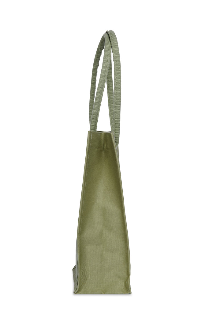 Canvas Tote Bag in Khaki Green Side View